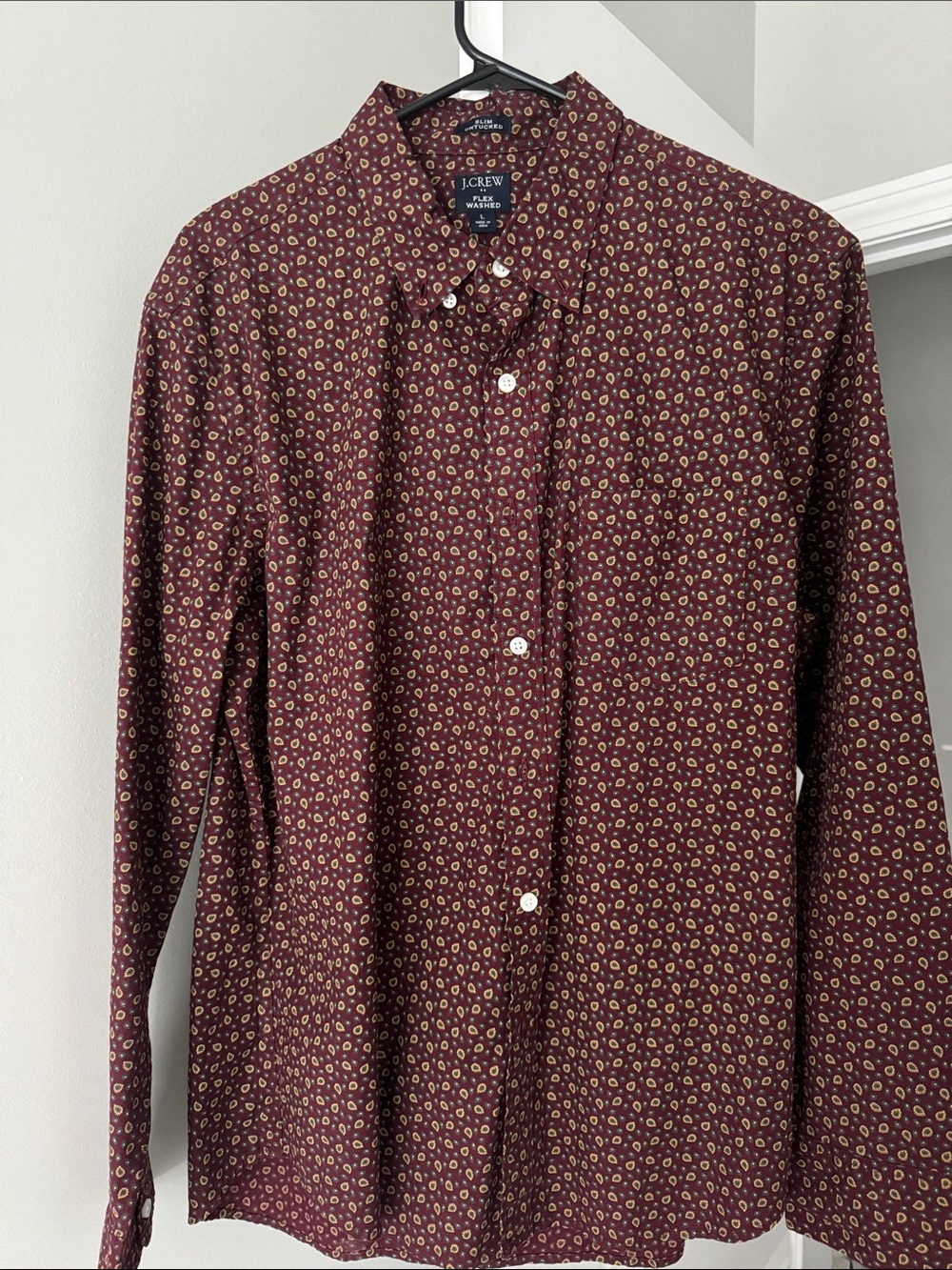 J. Crew Men's Burgundy Patterned Dress Shirt